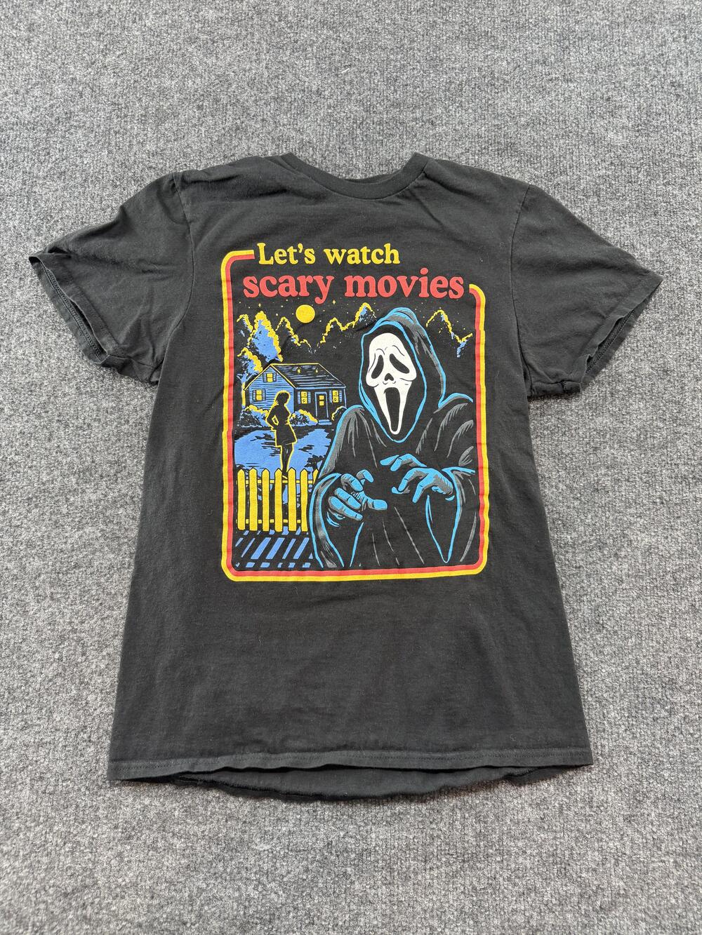 Ghost Face Shirt Mens Small Black Let's Watch Scary Movies Halloween Graphic Tee